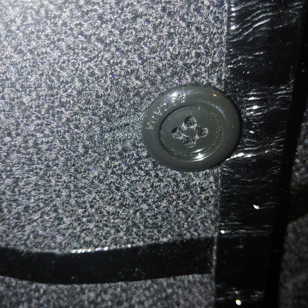 STUNNING ESCADA 8 BLACK BOUCLE LAMBSKIN PATENT LEATHER SIGN BUTTONS SKIRT SUIT - Picture 6 of 16